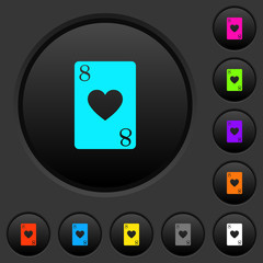 Eight of hearts card dark push buttons with color icons