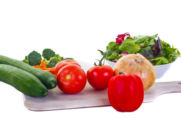 Vegetables for Salad with Greens in Bowl