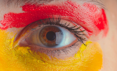 Close-up of Karego eyes of a beautiful young woman. brown eyes very close. Human eye, macro...