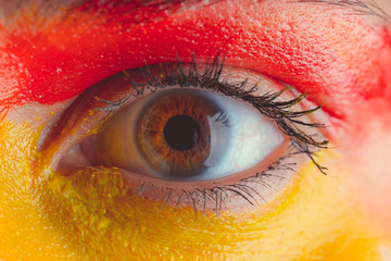Close-up of Karego eyes of a beautiful young woman. brown eyes very close. Human eye, macro...