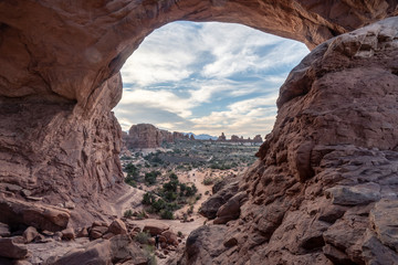 Fototapeta na wymiar View south from inside Double Arch, Arches NP