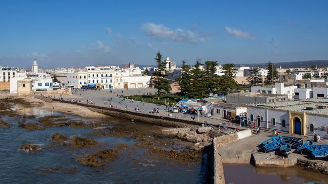 Cinemagraph of the fortress like city of Essouira Morocco, with water and sky movement.