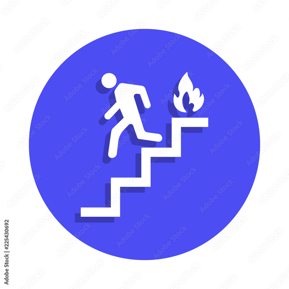 Poster run man in the stairs exit icon in badge style. one of fire guard collection icon can be used for ui