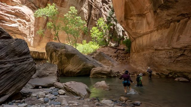 Cinemagraph of people crossing a river in Zion Nation Park in the US.