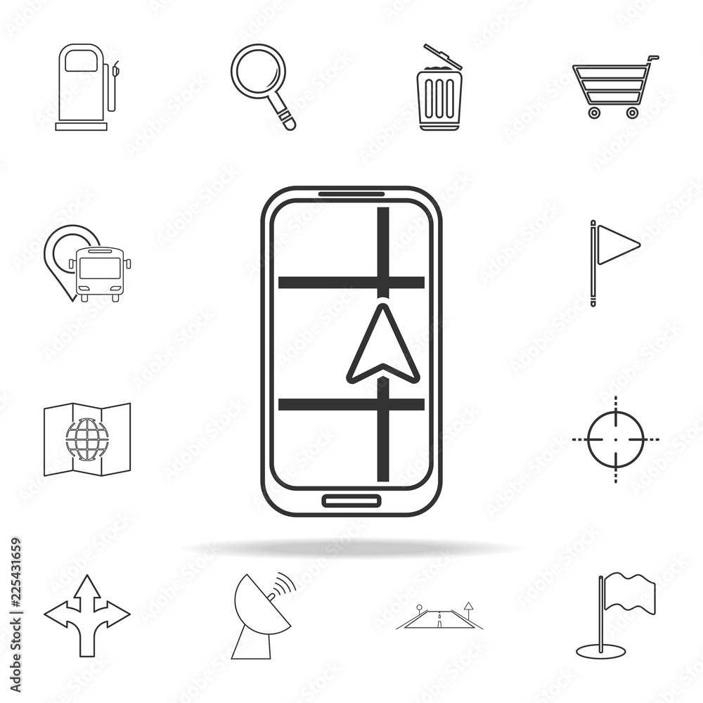 Poster navigator on mobile phone icon. navigation icons universal set for web and mobile