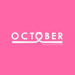 October typographical & Hand Pink ribbon icon.Breast Cancer October Awareness Month Typographical Campaign Background.Women health vector design.Breast cancer awareness logo design.
