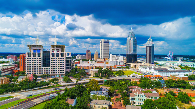Aerial View of Downtown Mobile, Alabama, USA Skyline