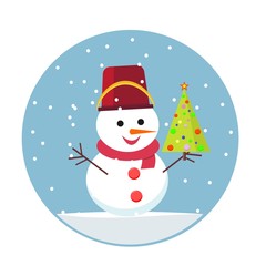 snowman and Christmas tree. vector illustration on background