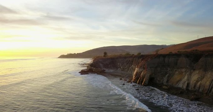 Aerial Drone Gaviota Coast Beautiful Coastal Cliffs at Sunset 