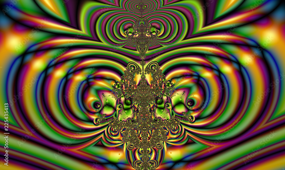 Poster abstract digital artwork. liquid golden metallic fractal pattern. fractal graphics technology.