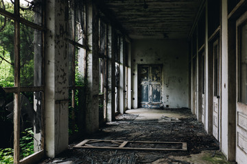 Fototapeta na wymiar Derelict Porches - Abandoned Hospital for Chest Diseases - New Jersey
