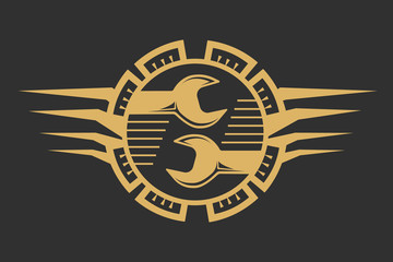 Car service logo template design icon or label. Automotive car repairservice and restoration template. Logo with a wrench.