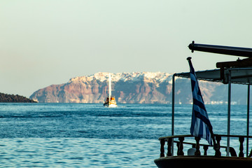 Sailboats in water, Santorini Greece