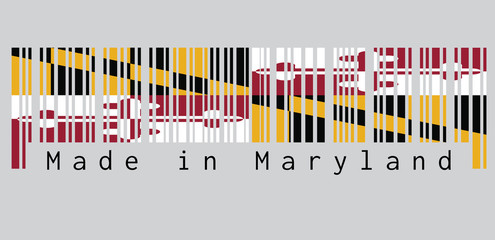 Barcode set the color of Maryland flag, Heraldic banner of George Calvert, 1st Baron Baltimore. text: Made in Maryland. concept of sale or business. - obrazy, fototapety, plakaty