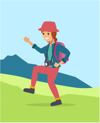 Young woman walking hiking in the mountain area