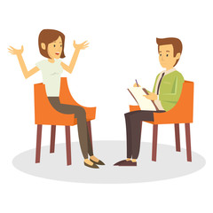 A Depressed young woman doing Psychologist Consultation