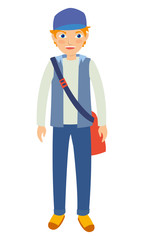 Young male Student Wearing Blue Hat and Pants