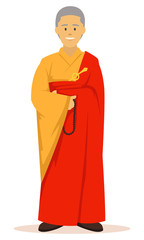 Vector illustration full body of buddhist monk with orange robes