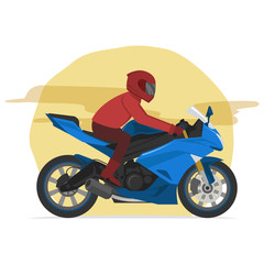 Fototapeta na wymiar sport blue motorbike rider speeding on the street