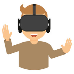 A man using virtual reality glasses for playing game