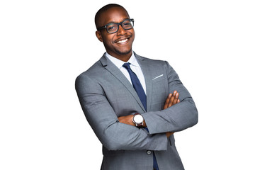 African american business man with fun cheerful smiling laughing candid warm happy expression on...