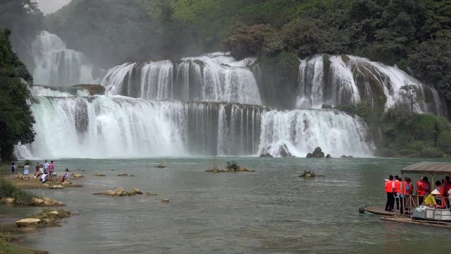 View of the falls from Vietnam during the rainy season when the flow is at its maximum Ban Gioc -Detian Falls  is a collective name for two waterfalls on the Quay Son River, time-lapse