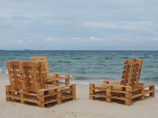 Wooden pallets chairs seaside, Beach chairs