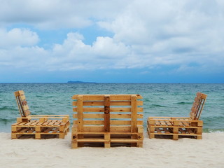Wooden pallets chairs seaside, Beach chairs
