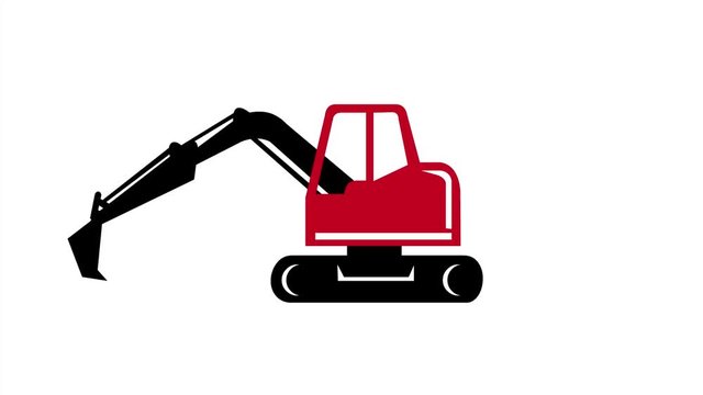2d Animation motion graphics showing a retro style mechanical digger or excavator digging excavating viewed from side  on white screen, green screen with alpha matte in  HD high definition.