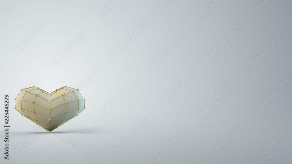 Poster jumping heart shape and free space 3d rendering