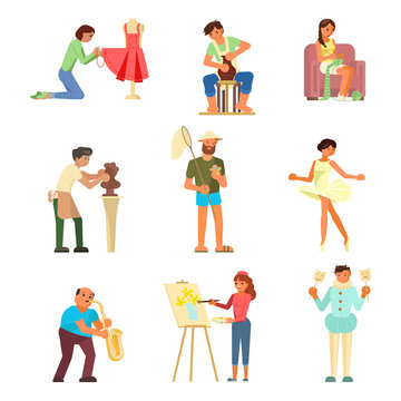 People and their hobbies vector flat illustration