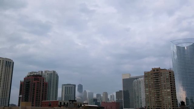 Rapid Cloudscape over downtown Chicago, USA. Time Lapse. Weather, Skyline.