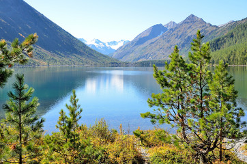 Naklejka na ściany i meble Russia, Altai territory, Ust-Koksinsky district, the lower Multinskoye lake 