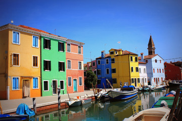 Obraz na płótnie Canvas Street with colorful buildings in Burano island, Venice, Italy