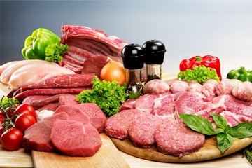 Fresh Raw Meat Background with vegetables