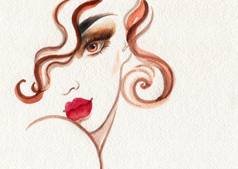 beautiful woman. fashion illustration. watercolor painting
