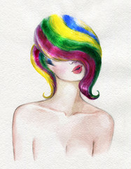 beautiful woman. fashion illustration. watercolor painting