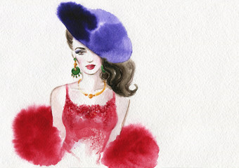 beautiful woman. fashion illustration. watercolor painting