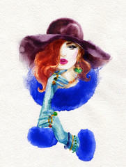 beautiful woman. fashion illustration. watercolor painting