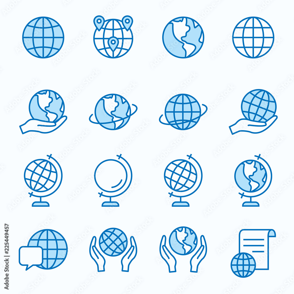 Wall mural Globe flat line icon set. Vector illustration. Editable stroke.