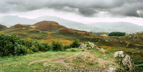 Landscape view from Loughrigg fell in the Lake District