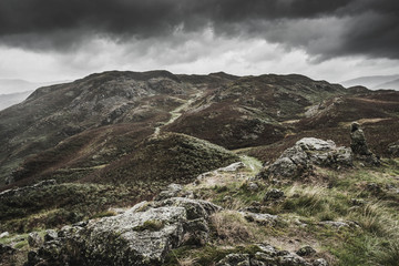 Landscape view from Loughrigg fell in the Lake District