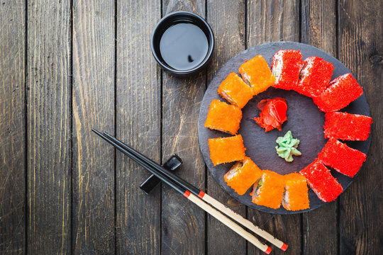 Set of sushi or maki roll