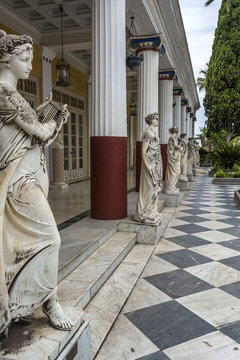 Statues of the nine muses at Achilleion Palace, island of Corfu. Achilleion was built by Empress Elisabeth of Austria, known as "Sissi".