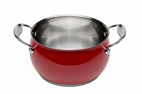 New red kitchen pot for cooking.