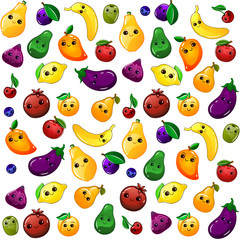 Seamless fruit background. Various Funny Cartoon Fruits. Colorful vector seamless fruit pattern