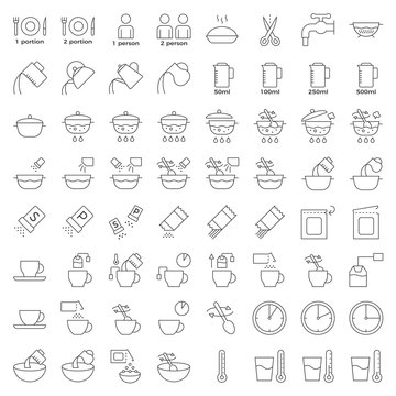 cooking instruction icon, material for use in package and container