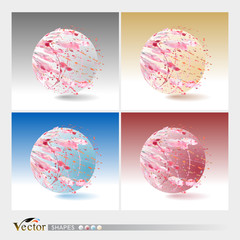 Vectors of three-dimensional glass ball will colors splattered on top.