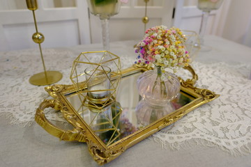 Elegant styling golden decoration for wedding function