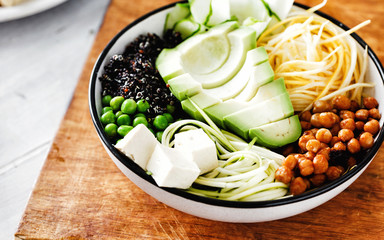 Vegetarian buddha bowl Clean healthy food Spiralized vegetables